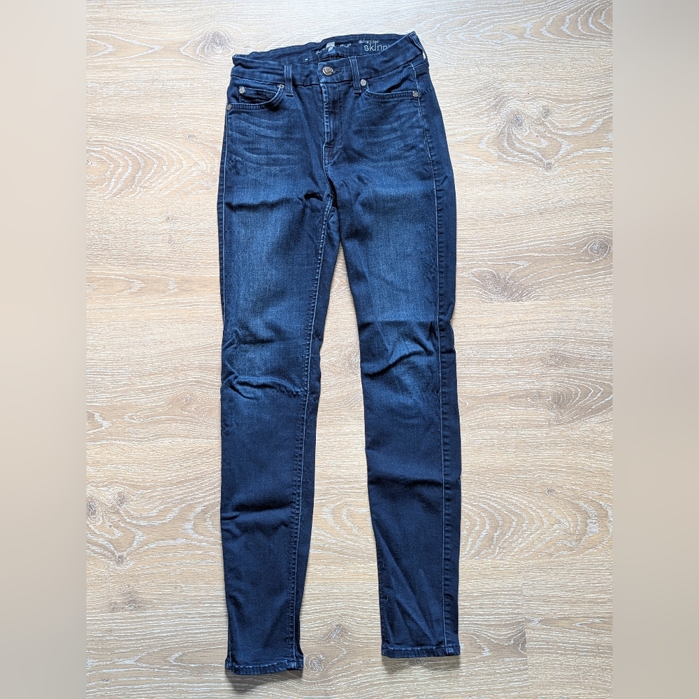 7 For All Mankind Mid Rise Ankle Skinny Jeans Dark Blue Wash‎ Denim Women's 26